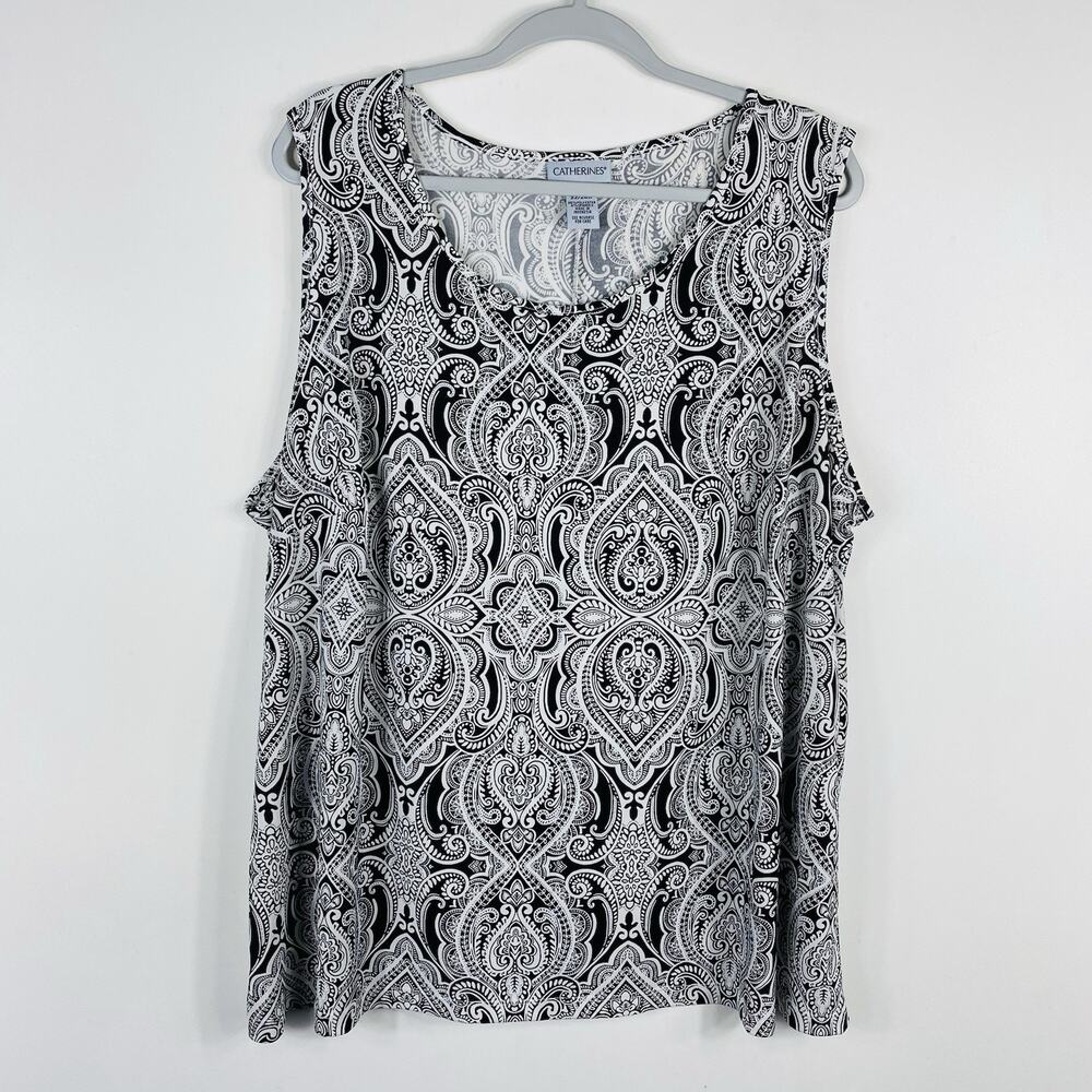 Catherines Tank Top 2X 22 24 Scoop Neck Black White